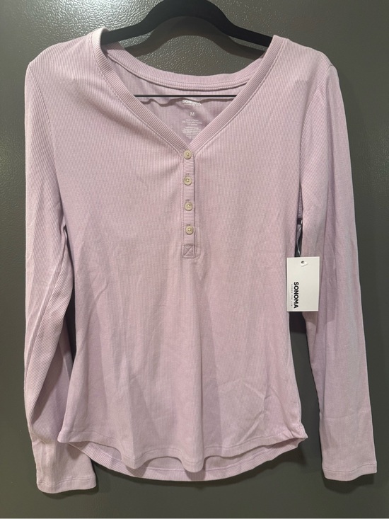 Sonoma Tops - SONOMA Soft Lavender Ribbed Henley Long-Sleeve Top Size M